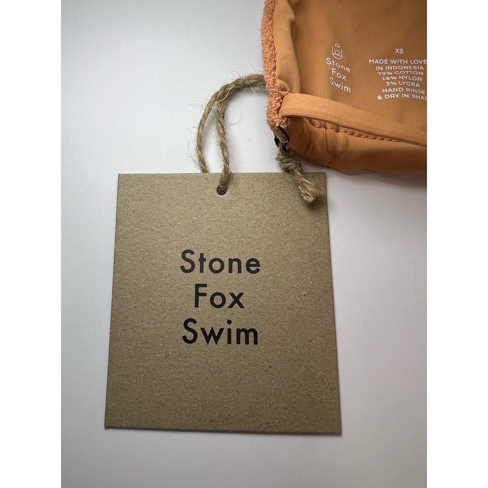 NWT Stone Fox Swim Piper Bikini Top, Sandstone Terry size XS Backless Halter - Picture 12 of 15